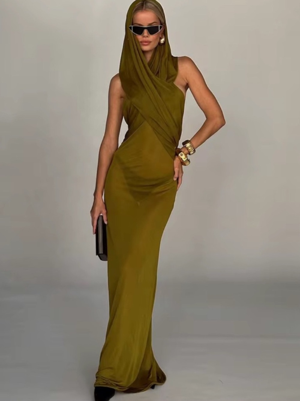 KOIR Olive Draped Hooded Maxi Dress | Inspired by saint Laurent / Cult Gaia - Picture 6 of 8